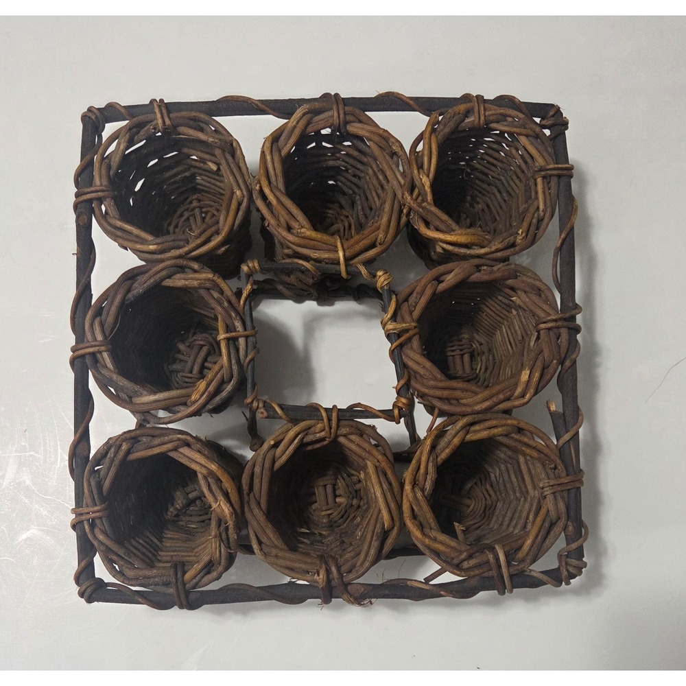 Vintage Woven Grapevine Twig 8 Compartment Dessert Basket Caddy Rustic Primitive